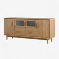 Buffet 180 x 40 x 80 cm en bois chêne clair avec verre fumé style scandinave