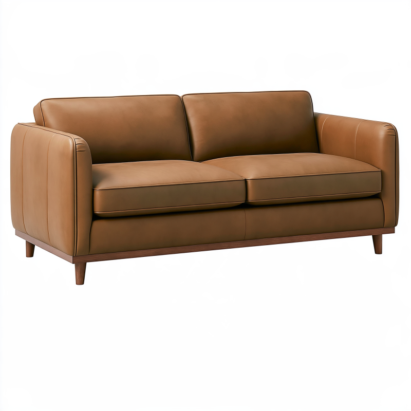 Canapé 2 places 180 cm en revêtement aspect cuir camel style contemporain
