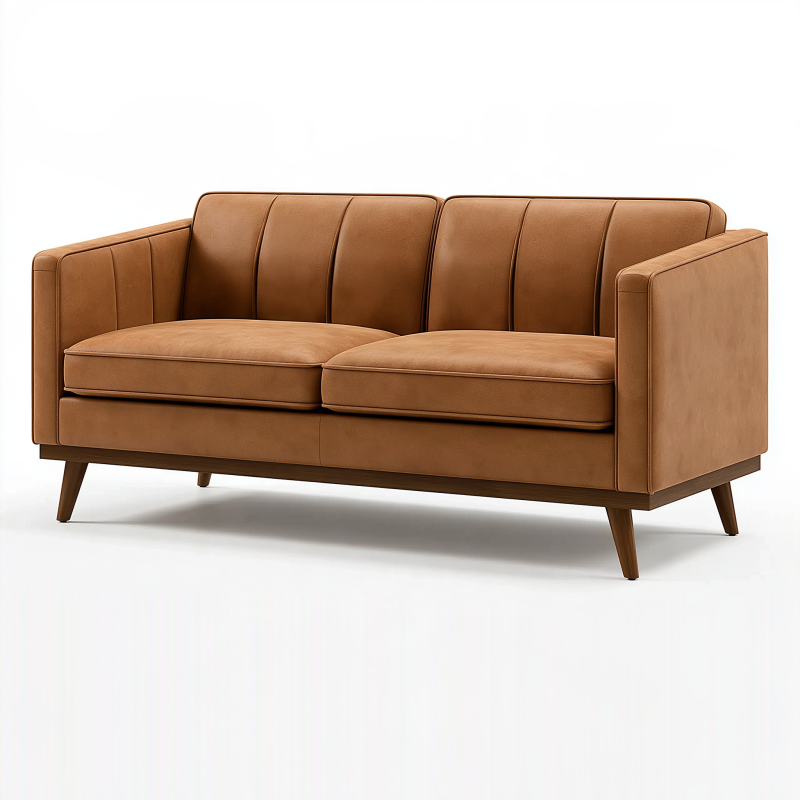 Canapé 2 places 180 x 85 x 82 cm en similicuir camel style moderne avec pieds en bois