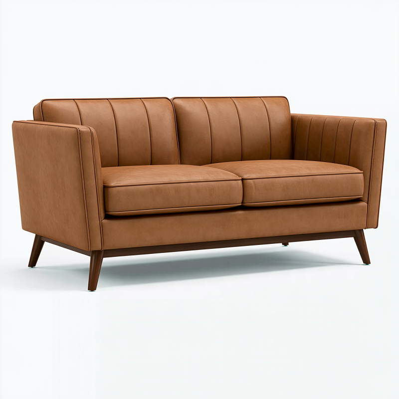Canapé 2 places 160 cm en similicuir marron pour salon style moderne