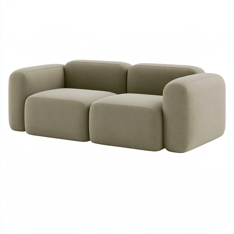 Canapé 2 places 190 x 100 x 72 cm en tissu vert kaki - design arrondi