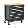 Servante d atelier 77 x 46 x 97 cm en acier noir avec plateau en bois et 7 tiroirs roulante