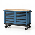 Établi roulant à tiroirs 150 x 70 x 95 cm en acier bleu avec plateau en bois