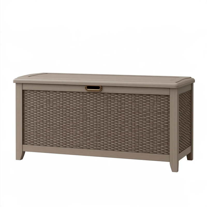 Coffre de rangement 120 x 50 x 60 cm taupe en bois et rotin synthétique - style classique à couvercle