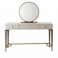 Coiffeuse 120 x 45 x 145 cm beige et brun avec miroir rond et 3 tiroirs style contemporain
