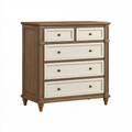 Commode 120 x 45 x 105 cm en bois marron et blanc à 5 tiroirs style classique