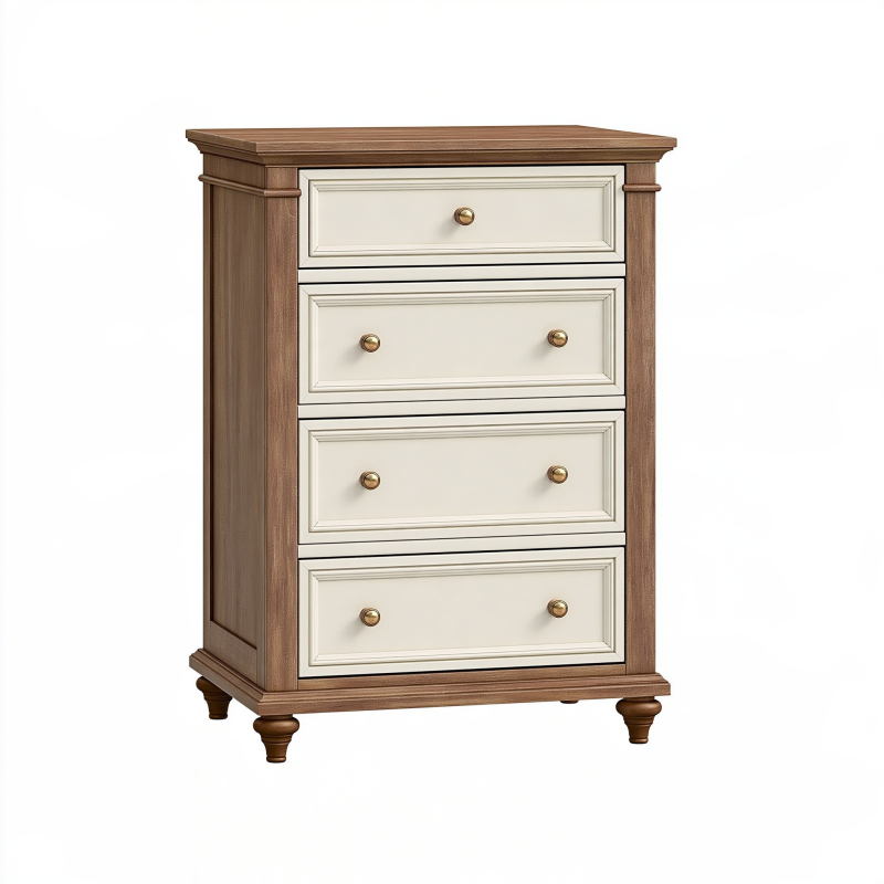 Commode 80 x 45 x 120 cm en bois brun et crème à 4 tiroirs style classique