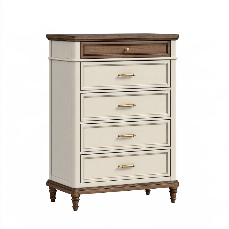 Commode à tiroirs 80 x 45 x 120 cm en bois beige et brun style classique
