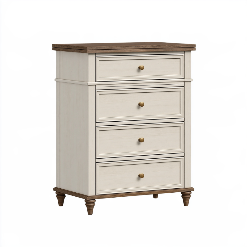 Commode 80 x 40 x 100 cm en bois crème et marron à 4 tiroirs style classique